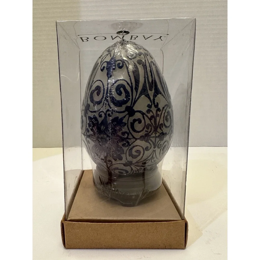 Bombay Egg‎ Shaped Candle with Stand Blue and White